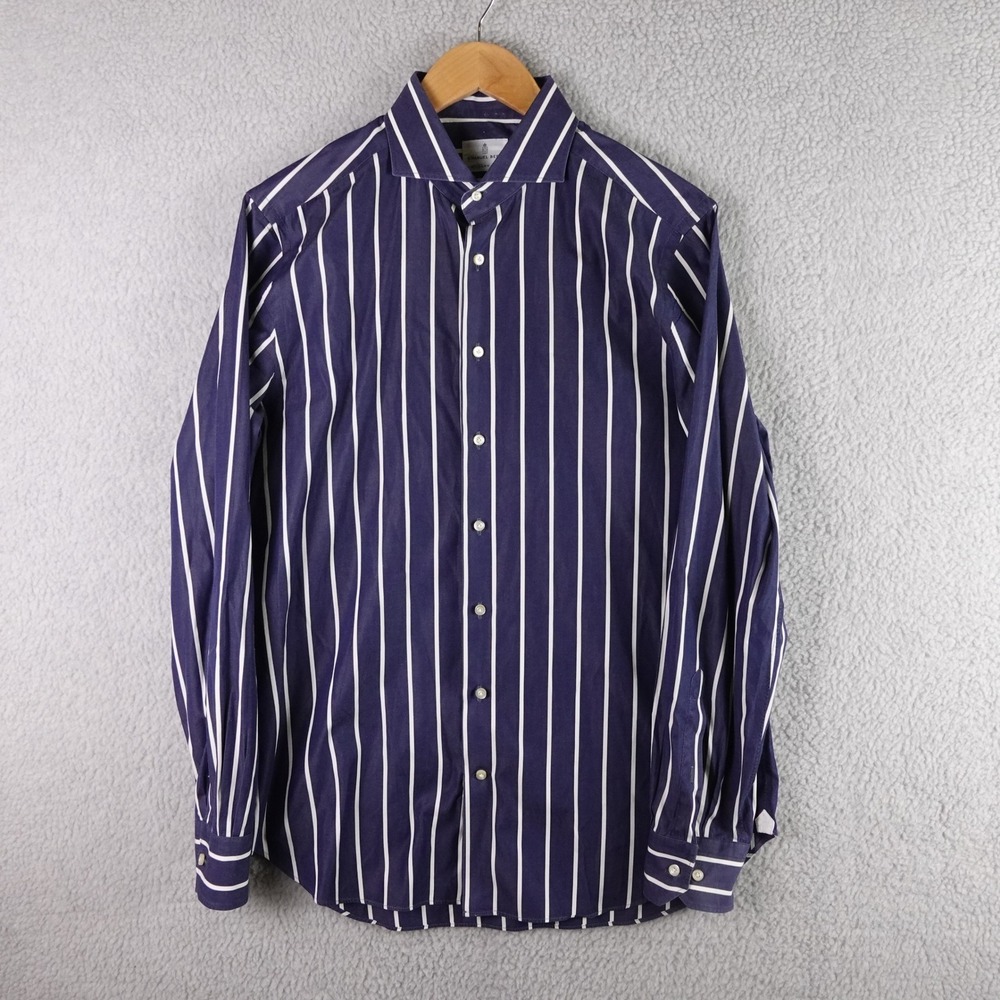 Emanuel Berg‎ Mens Modern Fit Striped Button Down Shirt Navy White 16.5 L Poland